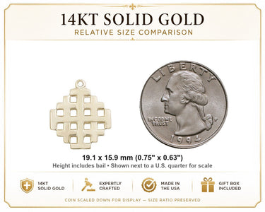 14kt Solid Gold Medium Jerusalem Cross Pendant | 3/4" x 5/8" | Handcrafted in USA by Bliss