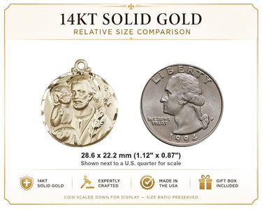 14kt Solid Gold Medium St. Joseph Patron Saint Medal Pendant | 1-1/8" x 7/8" | Handcrafted in USA by Bliss