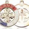 Large 14kt solid gold Land Sea Air protection medal pendant, 1 3/8 x 1 1/8 inch, handcrafted by Bliss
