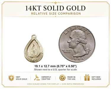 Medalla Milagrosa de Oro Sólido de 14kt Tamaño Mediano Colgante | 3/4" x 1/2" | Hecho en EE. UU. por Bliss