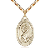 14kt Gold Filled St. Christopher Patron Saint Medal Necklace with 24 Inch Curb Chain by Bliss Manufacturing