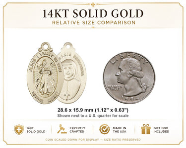 14kt Solid Gold Medium Divine Mercy Medal Pendant | 1 1/8 x 5/8 | Handcrafted in USA by Bliss