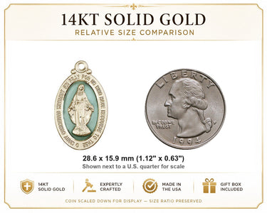 Colgante Medalla Milagrosa Mediana de Oro Sólido de 14kt | 2.85 cm x 1.58 cm | Hecho en EE. UU. por Bliss