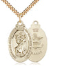 14kt Gold Filled St. Christopher Army Medal Necklace 1 1/8 inch pendant 24 inch chain Bliss USA