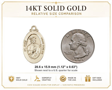 14kt Solid Gold Medium St. Jude Medal Pendant | 1 1/8" x 5/8" | Handcrafted in USA by Bliss
