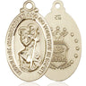 14kt solid gold large St. Christopher Air Force medal pendant, 1-1/4 x 5/8 inches, handcrafted in USA by Bliss Manufacturing