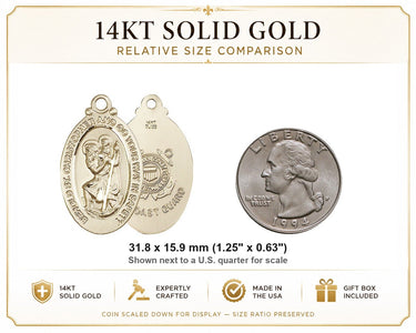 14kt Solid Gold Large St. Christopher Coast Guard Medal | 1-1/4x5/8 | Handcrafted in USA by Bliss