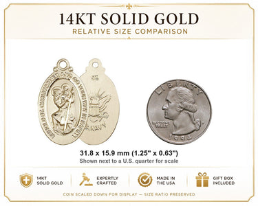 Medalla grande de San Cristóbal de oro macizo de 14 quilates | 3,17 cm x 1,58 cm | Hecho a mano en EE. UU. por Bliss