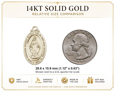 Colgante de Medalla Milagrosa mediana de oro macizo de 14 quilates | 1 1/8 x 5/8 | Hecho a mano en EE. UU. por Bliss