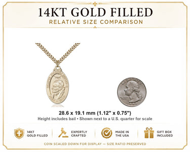 Gold Filled Medium St. John Paul II Patron Saint Medal Necklace | 1 1/8" x 3/4" | 24" Chain | USA Made by Bliss