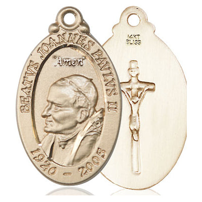 14kt Solid Gold Large St. John Paul II Patron Saint Medal Pendant | 1 1/4" x 5/8" | Handcrafted in USA by Bliss