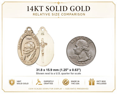 Colgante de Medalla de Oro Macizo de 14kt Grande de San Juan Pablo II Patrón | 1 1/4" x 5/8" | Hecho a mano en EE. UU. por Bliss