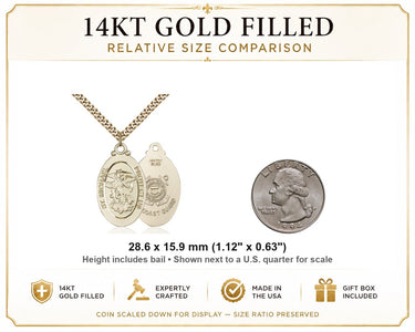 14kt Gold Filled Medium St. Michael Coast Guard Necklace | 1-1/8x5/8 | 24" Chain | USA Made by Bliss