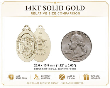 Colgante Medalla San Miguel de Ejército de Oro Macizo de 14k | 2,85 x 1,58 cm | Hecho a mano en EE. UU. por Bliss