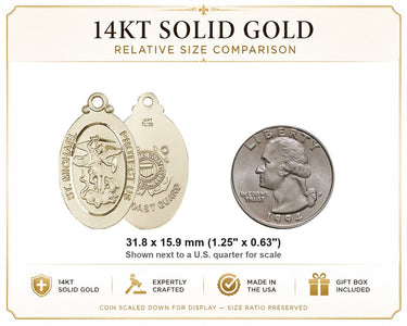 14kt Solid Gold Large St. Michael Coast Guard Medal Pendant | 1.25" x 0.625" | USA Made by Bliss