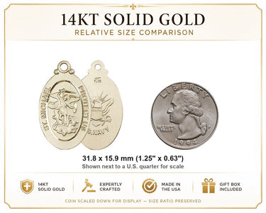 Colgante de Medalla Grande de la Marina de San Miguel de Oro Macizo de 14kt | 3,17 cm x 1,58 cm | Hecho en EE. UU. por Bliss