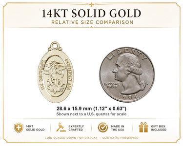 14kt Solid Gold Medium St. Michael Medal Pendant | 1-1/8x5/8" | Handcrafted in USA by Bliss