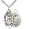 Sterling Silver St. Christopher National Guard Medal Necklace 1 1/8 inch by 5/8 inch with 24 inch chain handmade by Bliss