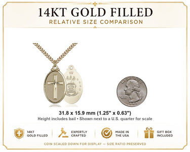 Large 14kt Gold Filled Catholic Cross Army Pendant Necklace | 1 1/4" x 5/8" | 24" Chain | USA Made by Bliss