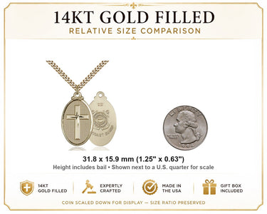 Collar de oro laminado de 14 quilates con cruz grande de la Guardia Costera | Colgante de 1.25"x0.625" | Cadena de 24" | Hecho en EE. UU. por Bliss