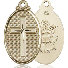 14kt Solid Gold Cross Army Medal Pendant 1 1/4 x 5/8 Handcrafted by Bliss Manufacturing USA