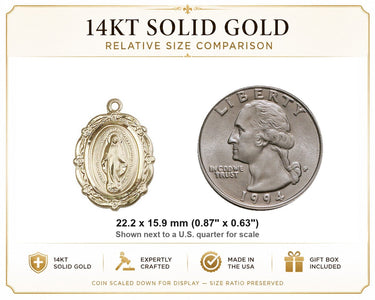 Colgante de Medalla Milagrosa mediana de oro macizo de 14 kt | 2,22 cm x 1,59 cm | Hecho en EE. UU. por Bliss