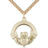 Gold Filled Claddagh Necklace 1x1 inch pendant 24 inch chain handcrafted by Bliss Manufacturing
