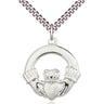 Sterling Silver Claddagh Necklace 1x1 inch pendant 24 inch chain handcrafted by Bliss Manufacturing