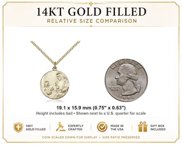 Collar de medalla de San Cristóbal patrón de oro laminado de 14 quilates mediano | 1.9 cm x 1.6 cm | Cadena de 45.7 cm | Fabricado en EE. UU. por Bliss