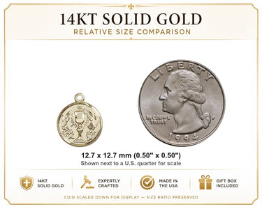 Pequeño Colgante de Medalla Cáliz de Comunión de Oro Macizo de 14kt | 1/2" x 1/2" | Hecho en EE. UU. por Bliss
