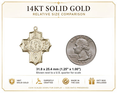 14kt Solid Gold Large Catholic 5-Way Medal Pendant | 1 1/4 x 1 | Handcrafted in USA by Bliss