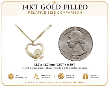 Pequeño collar con medalla de cáliz en forma de corazón de oro de 14 kt | 1,27 cm x 1,27 cm | Cadena de 45,72 cm | Bliss