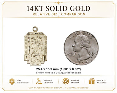 Colgante medalla mediana de San Cristóbal de oro macizo de 14 quilates | 1 x 5/8 | Hecho a mano en EE. UU. por Bliss