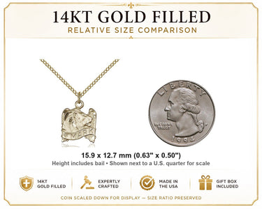 14kt Gold Filled Small St. Mark Patron Saint Medal Necklace | 5/8" x 1/2" | 18" Chain | USA Made by Bliss