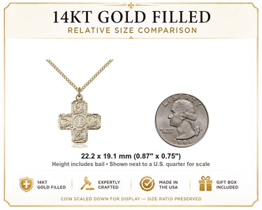 14kt Gold Filled Medium Four Evangelists Medal Necklace | 7/8" x 3/4" | 18" Chain | USA Made by Bliss