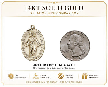 Colgante Medalla Padre Nuestro de Oro Macizo de 14kt Mediano | 1 1/8" x 3/4" | Hecho a mano en EE. UU. por Bliss