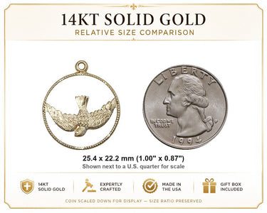 14kt Solid Gold Medium Catholic Holy Spirit Medal Pendant | 1 x 7/8 | USA Made by Bliss