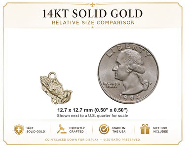 Colgante de oro macizo de 14 quilates con manos orando católicas pequeñas | Medalla de 1/2" | Hecho a mano en EE. UU. por Bliss