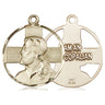 Medium 14kt solid gold cross pendant medal 7/8 by 3/4 inch, handcrafted by Bliss Manufacturing USA
