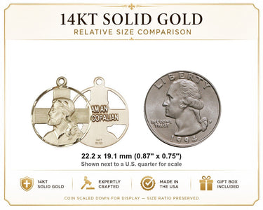 Colgante de cruz católica mediana de oro macizo de 14 quilates | Medalla de 2,22 cm x 1,91 cm | Fabricado en EE. UU. por Bliss