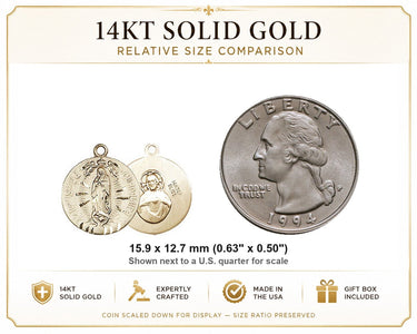 14kt Solid Gold Small Our Lady of Guadalupe Medal Pendant | 5/8" x 1/2" | USA Made by Bliss