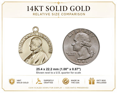 Colgante de Medalla Mediana de San Juan Neumann de Oro Macizo de 14kt | 1 x 7/8 Pulgadas | Hecho a Mano en EE. UU. por Bliss