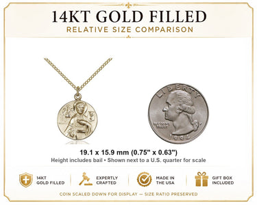 Collar de Medalla Mediana de San Juan Evangelista Relleno de Oro de 14kt | 3/4 x 5/8 Pulgadas | Cadena de 18" | Hecho en EE. UU. por Bliss