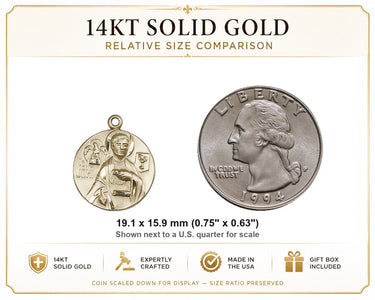 Medalla de San Juan Evangelista de oro macizo de 14 quilates, tamaño mediano | 1,9 x 1,6 cm | Hecho a mano en EE. UU. por Bliss