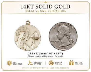 Medalla Colgante Mediana Católica de la Virgen Estrella del Mar de Oro Sólido de 14kt | 1 x 7/8 | Hecha en EE. UU. por Bliss