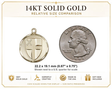 Colgante de Medalla Episcopal Mediana de Oro Sólido de 14qt | 7/8" x 3/4" | Hecho a Mano en EE. UU. por Bliss