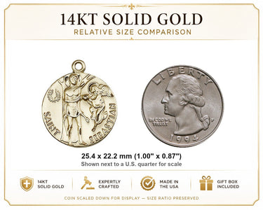 14kt Solid Gold St. Sebastian Medal 1"x7/8" | USA Made by Bliss