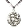 Sterling silver St. Sebastian patron saint medal necklace with 24 inch curb chain, 1x7/8 inch pendant, handcrafted by Bliss Manufacturing