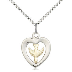 Two-Tone Gold Filled Sterling Silver Holy Spirit Medal Necklace 5/8 x 1/2 inches on 18 inch chain by Bliss