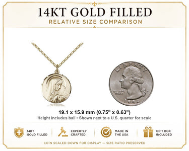 14kt Gold Filled Medium Sorrowful Mother Medal Necklace | 3/4" x 5/8" Pendant | 18" Chain | USA Made by Bliss